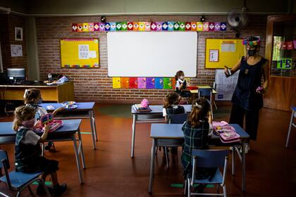 Primer día de clases presenciales del ciclo lectivo 2021 en la Provincia de Buenos Aires, en el Colegio Buen Ayre, en Beccar