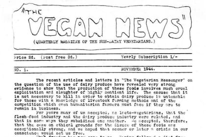 Primer ejemplar de The Vegan News, claramente realizado de manera artesanal