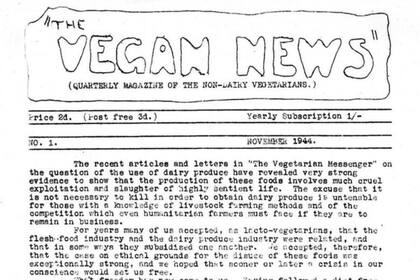 Primer ejemplar de The Vegan News, claramente realizado de manera artesanal