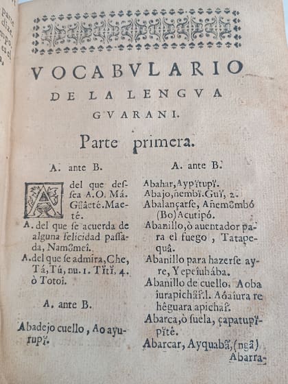 Primera edición del "Arte y Bocabulario de la Lengua Guaraní", del jesuita Antonio Ruiz de Montoya, impresa en Madrid en 1640