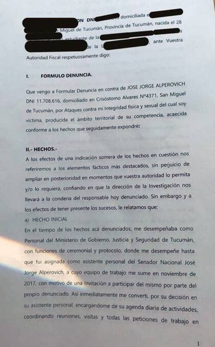 Primera parte de la denuncia de la sobrina de Alperovich