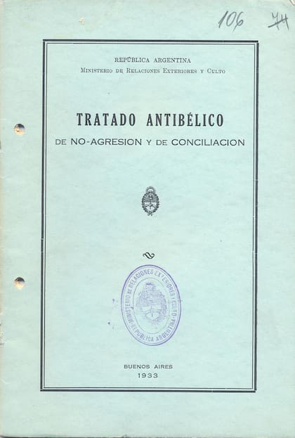 Primera versión del tratado presentado por Saavedra Lamas. Fuente: Wikipedia.