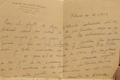 Primeras líneas de la carta que Carlos Ballester Molina hijo dejó a sus familiares, escrita en una hoja con membrete