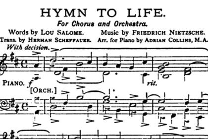 Primeras líneas del "Himno a la vida", poema escrito por Salomé que Nietzsche musicalizó