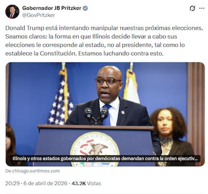 Pritzker acusó a Trump de intentar manipular los comicios estatales en Illinois