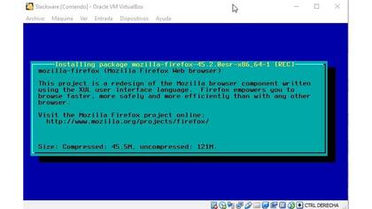 Proceso de instalación de Slackware; en este caso, el bien conocido Firefox, pero en una pantalla que parece de hace dos décadas