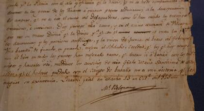 Proclama a los pueblos del Perú, manuscrito histórico perteneciente a Manuel Belgrano, de octubre de 1813, que conserva el Museo Mitre y se expone en la muestra "De puño y letra", a partir de este miércoles