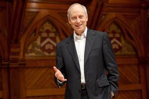 , Professor of Government of Harvard University, at Memorial Hall, where he teaches his "Justice, A Journey in Moral Reasoning" class at Harvard University in Cambridge. Professor Sandel's new book "Justice" will be featured in a PBS television series. (Photo by Rick Friedman/Corbis via Getty Images)