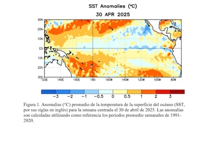 Promedio de la temperatura de la superficie del océano hasta el 30 de abril 2025