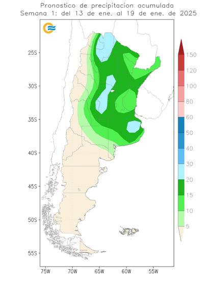 Pronostico de precipitaciones acumulada del 13 de enero al 19 de enero