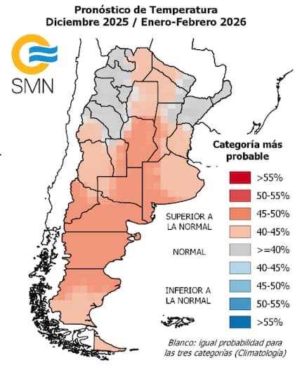 Pronóstico para las temperaturas en diciembre 2025 y enero-febrero 2026