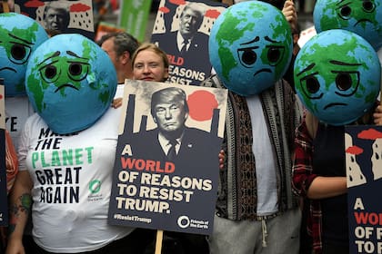 Protesta contra el presidente de los Estados Unidos, Donald Trump, en Londres, hoy 4 de junio de 2019.