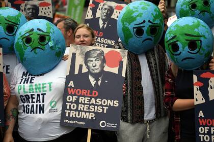 Protesta contra el presidente de los Estados Unidos, Donald Trump, en Londres, hoy 4 de junio de 2019.