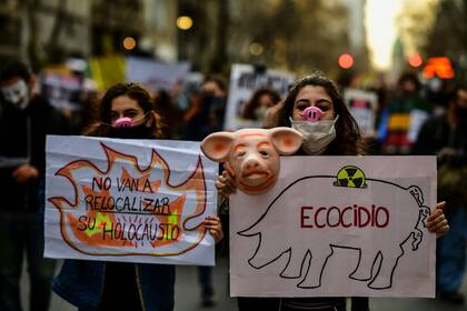 Protesta en Buenos Aires por los acuerdos entre la Argentina y China para producir carne de cerdo, el 31 del mes pasado