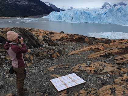 Pruebas durante la instalación de equipos en el punto mas cercano, a 215 metros de distancia de la pared de frente principal del glaciar Perito Moreno