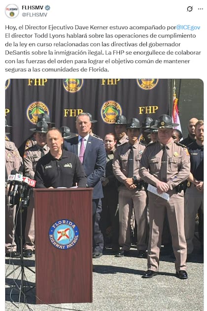 Publicación de la Patrulla de Carreteras, en referencia al acuerdo de colaboración con ICE