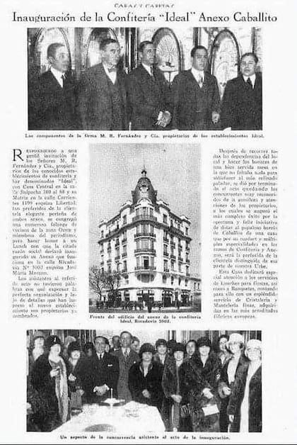 Publicación de la Revista Caras y Caretas de 1927 por la inauguración de la confitería La Ideal de Caballito