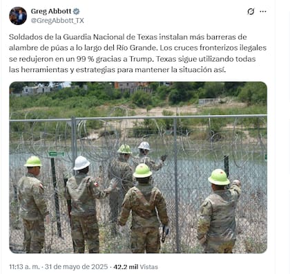 Publicación del gobernador Greg Abbott en su cuenta oficial de X