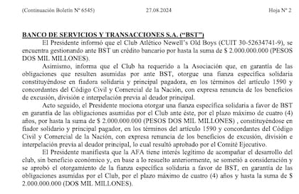 Publicación en el Boletín Oficial de la AFA