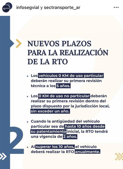 Publicación oficial de Instagram donde explican los nuevos plazos de la VTV