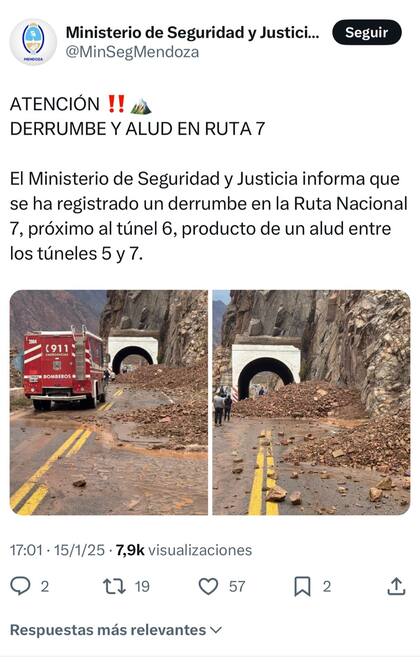 Publicación vía X del Ministerio de Mendoza sobre lo ocurrido