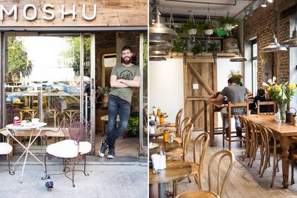 Puertas de laurel y mesas de pino tea, sumados a flores frescas, plantas y objetos heredados del negocio de antigüedades que la familia tenía en Bahía Blanca son la marca del lugar.