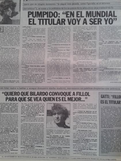 Pumpido e Islas peleando por el puesto y mezclados en la polémica por la no convocatoria de Fillol, en la revista Sólo Fútbol