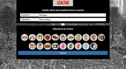 Quienes ingresen a la movilización virtual deberán completar provincia, escenario y elegir un avatar
