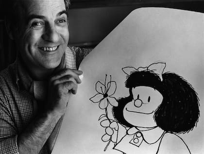 Quino y Mafalda, fotografiados por Sara Facio 