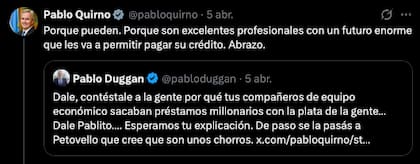 Quirno también se enfrentó con el periodista Pablo Duggan por el mismo asunto.