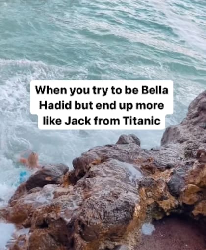 “Quise posar como Bella Hadid pero terminé como Jack de Titanic”, escribió Kate sobre el video que compartió en Instagram, que fue filmado por su amiga Shayla Welch