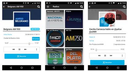 RadioCut permite escuchar señales de radio nacionales por Internet, en vivo y en diferido, y hacer recortes de audio