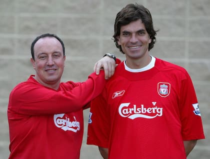 Rafa Benítez y Pellegrino, juntos durante su etapa en el Liverpool