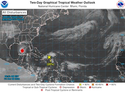 Rafael alcanzó vientos sostenidos de 195 km/h, convirtiéndose en un huracán de categoría 3, según informó el NHC