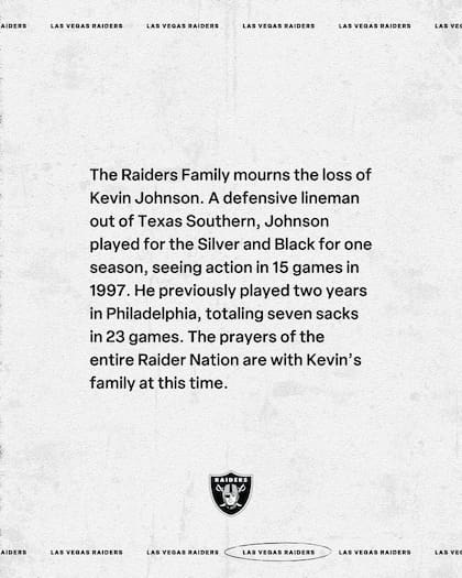 Raiders de Oakland lamenta la muerte de Kevin Johnson (X @raiders)