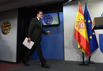 Rajoy, ayer, en el cierre de la cumbre de líderes europeos, en Bruselas