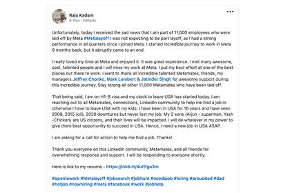 Raju Kadam recurrió a LinkedIn para pedir ayuda