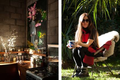 Ramas de cerezo (Metamorfosis Floral) acompañan el acrílico de Eloisa “Showa”, retrato del emperador japonés Hirohito.