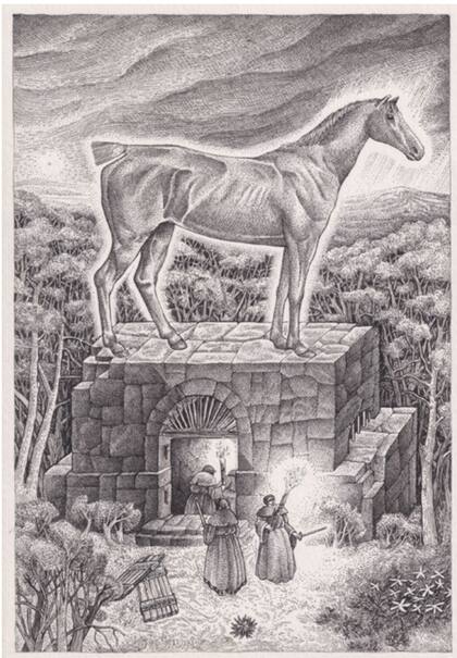 Ramiro Pasch, "El caballo de oro", tinta sobre papel, en Affair, galería Almacén, $390.000