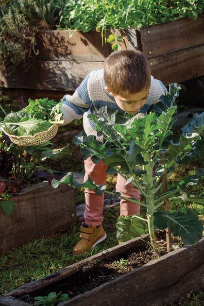 Ramón, de 4 años, ya muestra interés por reconocer los vegetales, sus colores y aromas.