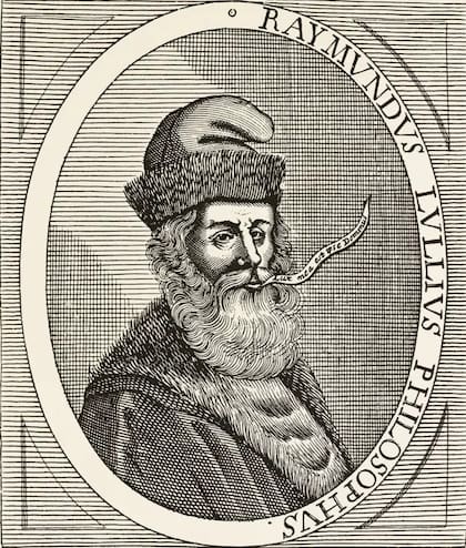 Ramon Llull (c 1232-1316) nació en Palma de Mallorca. Tras una carrera militar, en 1266 abandonó su vida como soldado para dedicarse a convertir a los musulmanes al catolicismo. (Ilustración de "Das Buch Der Grossen Chemiker, Band I", de Gunther Bugge, publicado en Berlín, c 1929-1930)