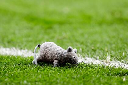 Ratas de peluche en el campo de juego para el arquero del Real Madrid
