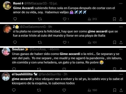 Reacciones en redes sociales a las vacaciones de soltera de Gime Accardi