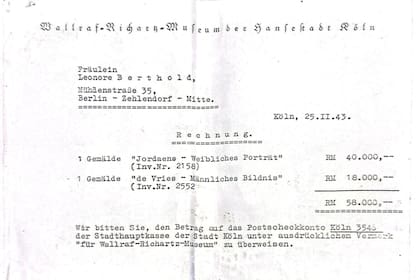 Recibo fechado en febrero de 1953 que presentó Patricia Kadgien a la Justicia provincial como "prueba" de la compra del cuadro por parte de una cuñada de su padre