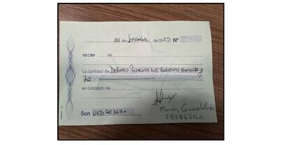 Recibo que Muñoz le comparte a Calvete