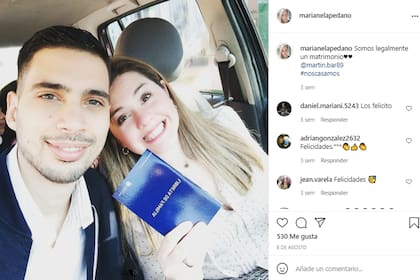 Recién casados: Marianela Pedano junto a su marido, Martín, con quien tuvo dos hijos