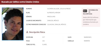 Recompensa del ICE por "EL Alfredillo", hijo del "Chapo" Guzmán (ice.gov)