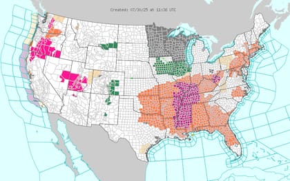 Récords de calor en el este: una cúpula de alta presión elevará las temperaturas entre 90 °F y 100 °F (32 °C a 38 °C) desde el noreste hasta Florida