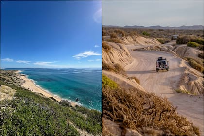 Recorrer la Baja California en una todoterreno es una gran experiencia; a la izquierda, las vistas que uno tiene cuando va de Cabo San Lucas a Cabo Pulmo
