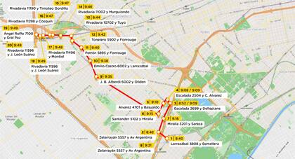 Recorrido de Maia Yael Belloso y Carlos Savanz desde Villa Lugano hasta Liniers, la mañana de la desaparición de la nena